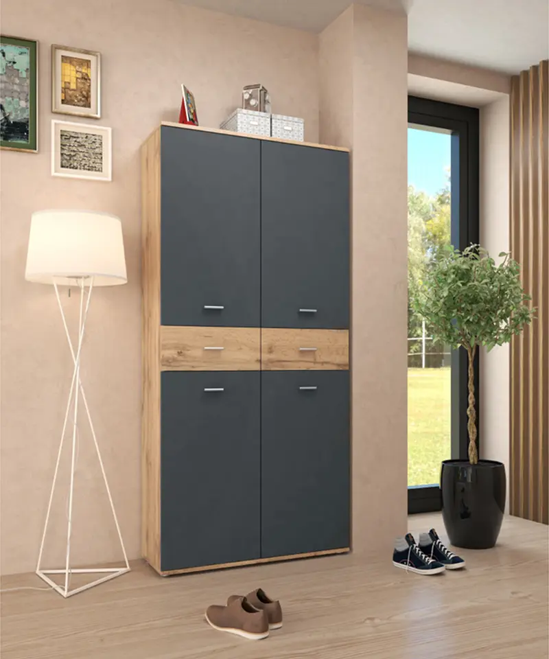 Dulap pentru incaltaminte Tempo Kondela Vilot (Graphite/Wotan Oak)