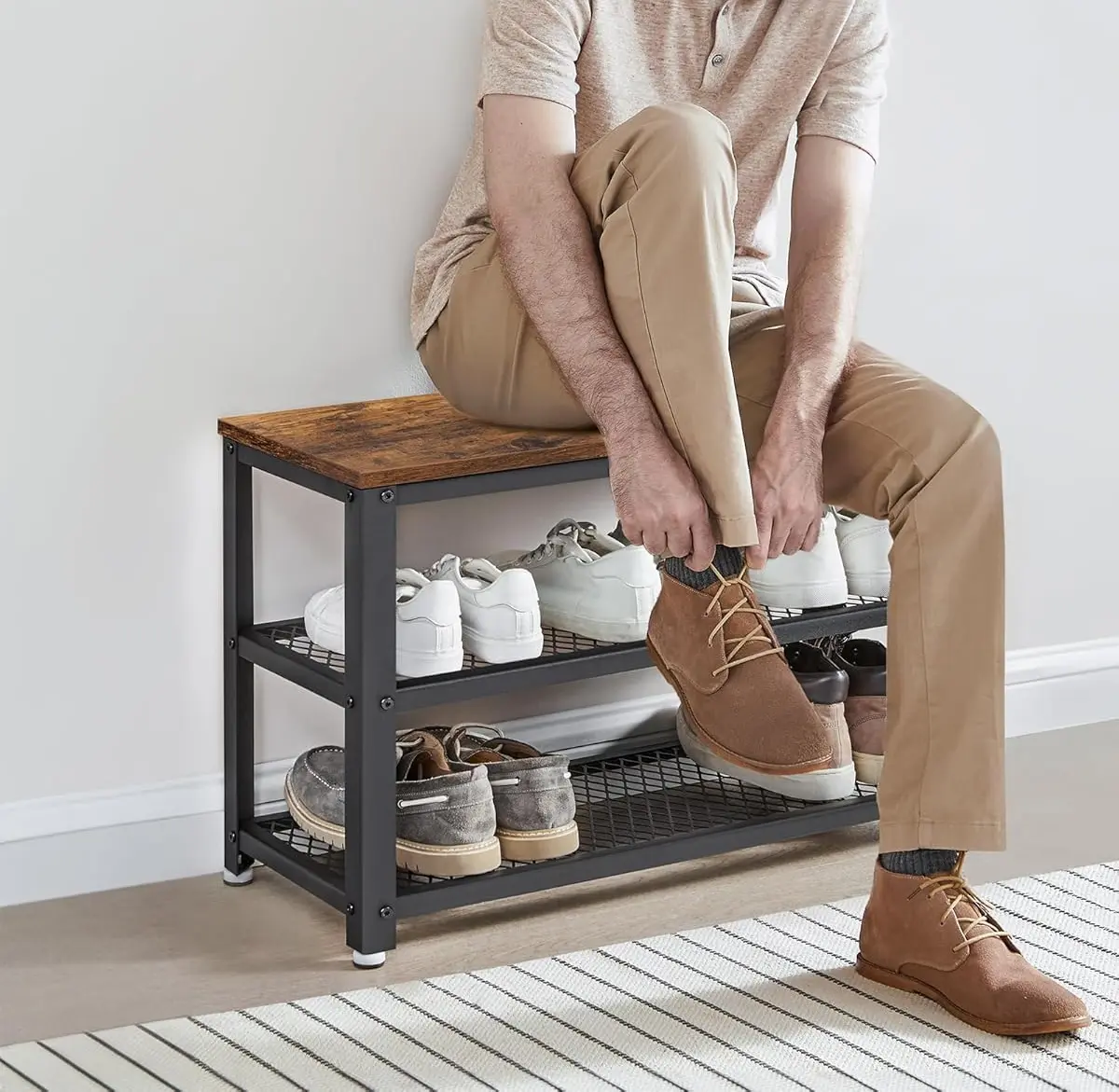 Bancheta-etajera pentru incaltaminte Vasagle LBS73X (Rustic Brown/Black)