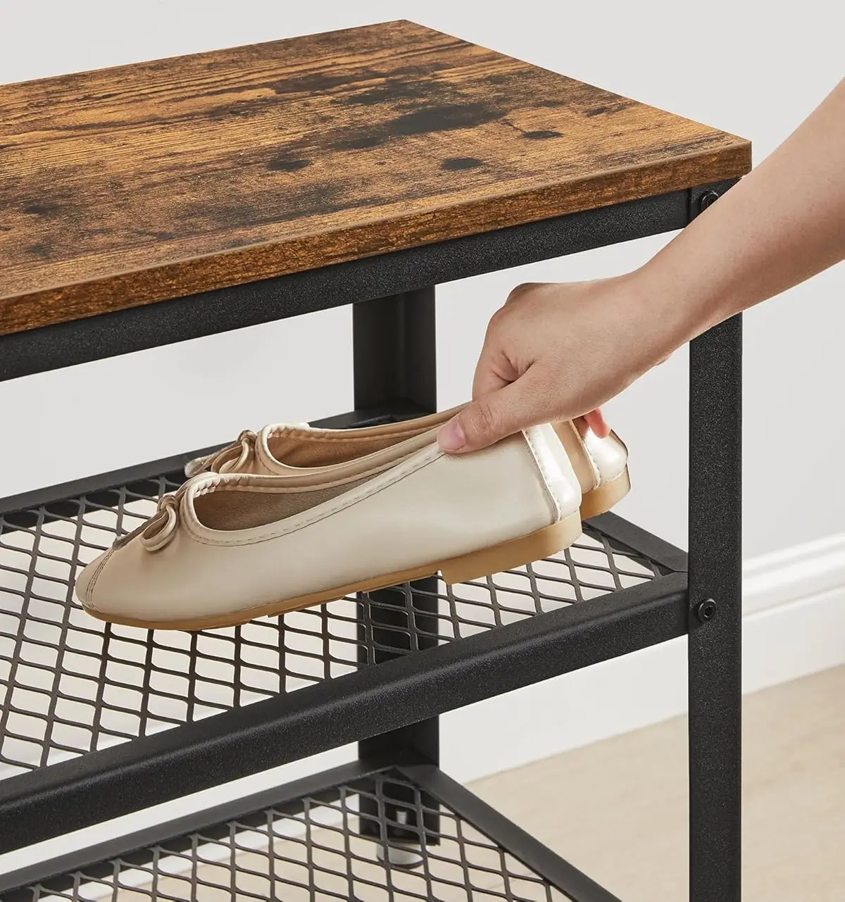 Bancheta-etajera pentru incaltaminte Vasagle LBS73X (Rustic Brown/Black)