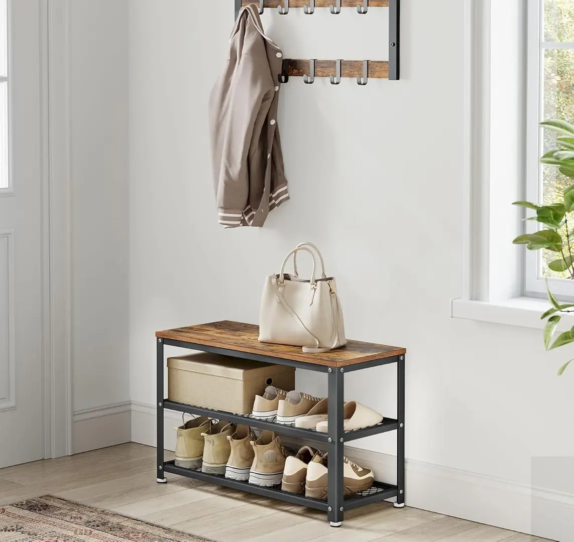 Bancheta-etajera pentru incaltaminte Vasagle LBS73X (Rustic Brown/Black)