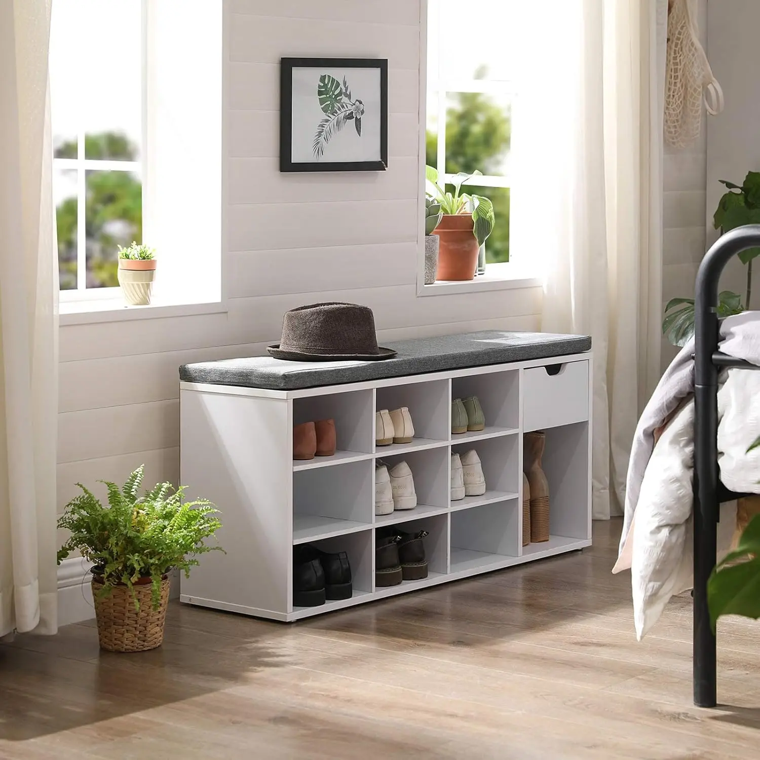 Банкетка-стеллаж для обуви Vasagle LHS024W01V1 (White/Grey) - 5