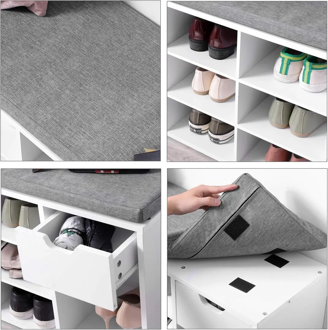 Банкетка-стеллаж для обуви Vasagle LHS024W01V1 (White/Grey) - 3