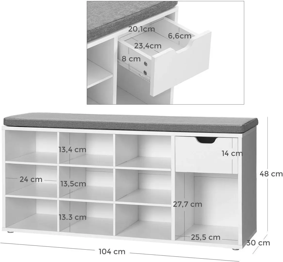 Банкетка-стеллаж для обуви Vasagle LHS024W01V1 (White/Grey) - 4