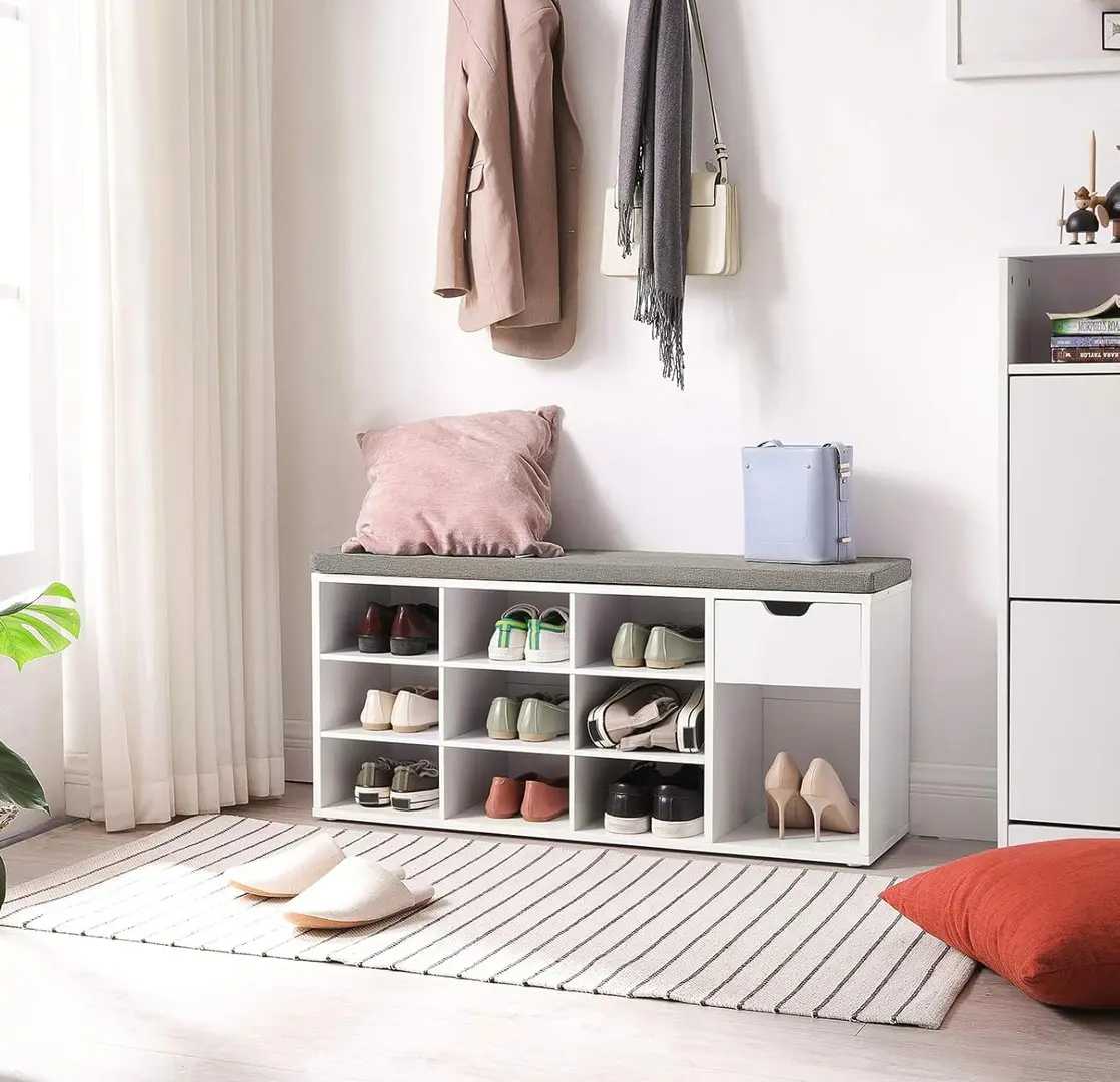Банкетка-стеллаж для обуви Vasagle LHS024W01V1 (White/Grey)