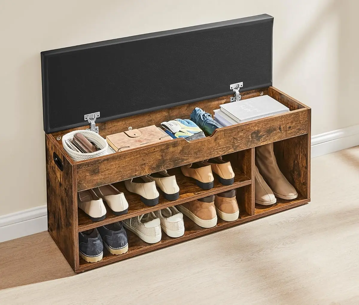 Банкетка-стеллаж для обуви Vasagle LHS130B01 (Rustic Brown/Black)