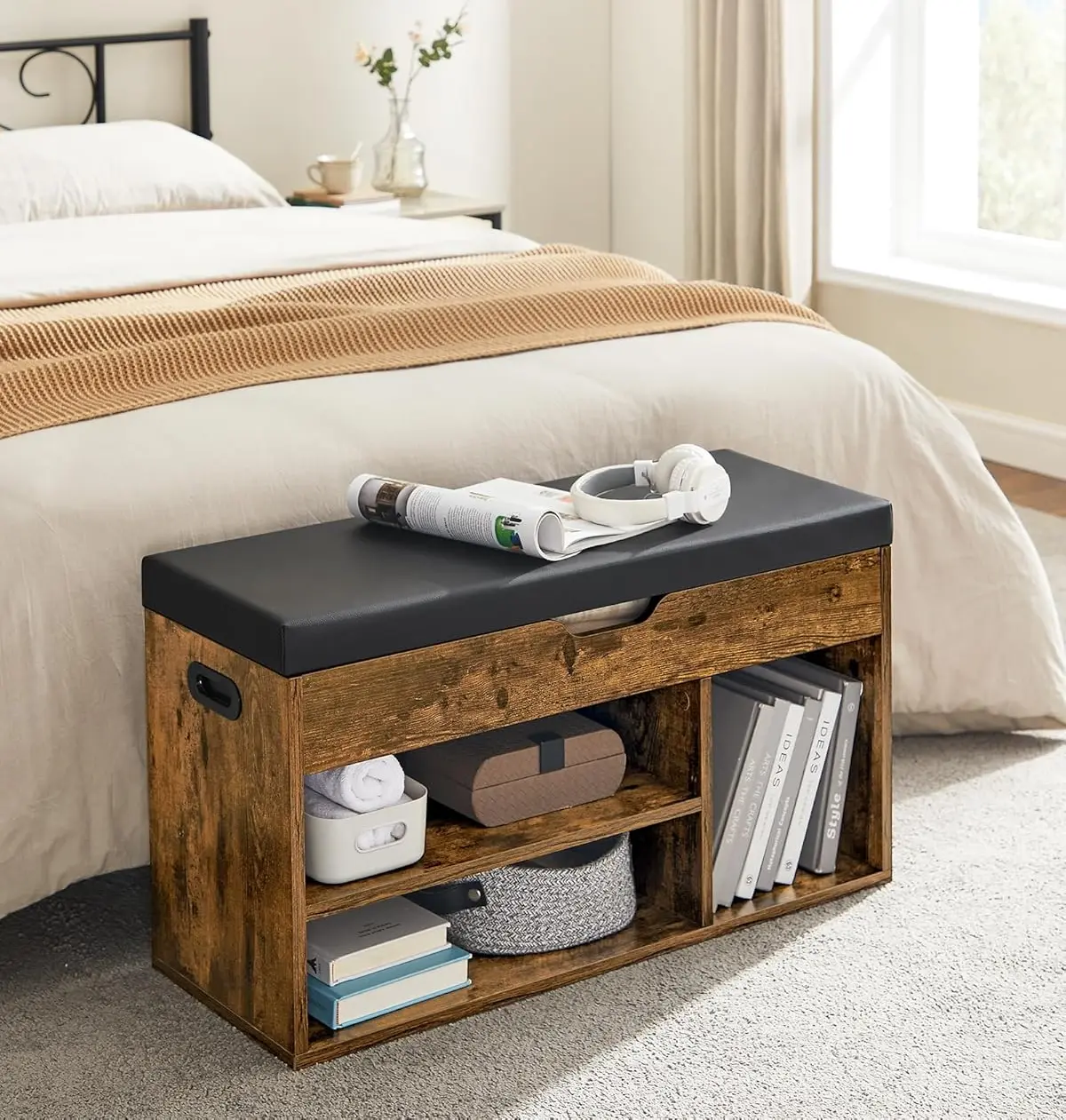 Банкетка-стеллаж для обуви Vasagle LHS30BX (Rustic Brown/Black)