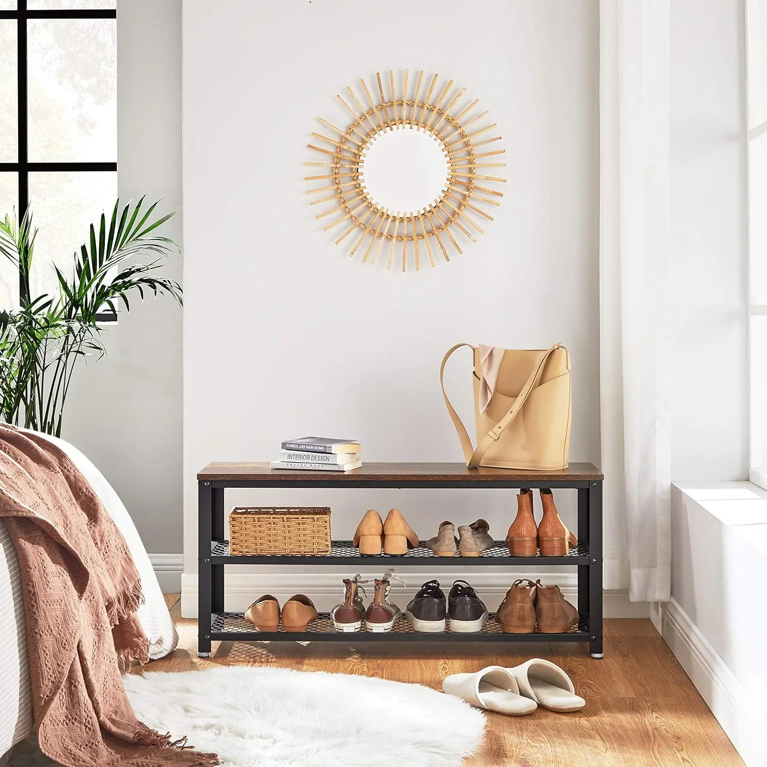 Bancheta-etajera pentru incaltaminte Vasagle LBS078B01 (Rustic Brown/Black)