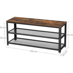 Bancheta-etajera pentru incaltaminte Vasagle LBS078B01 (Rustic Brown/Black) Thumb