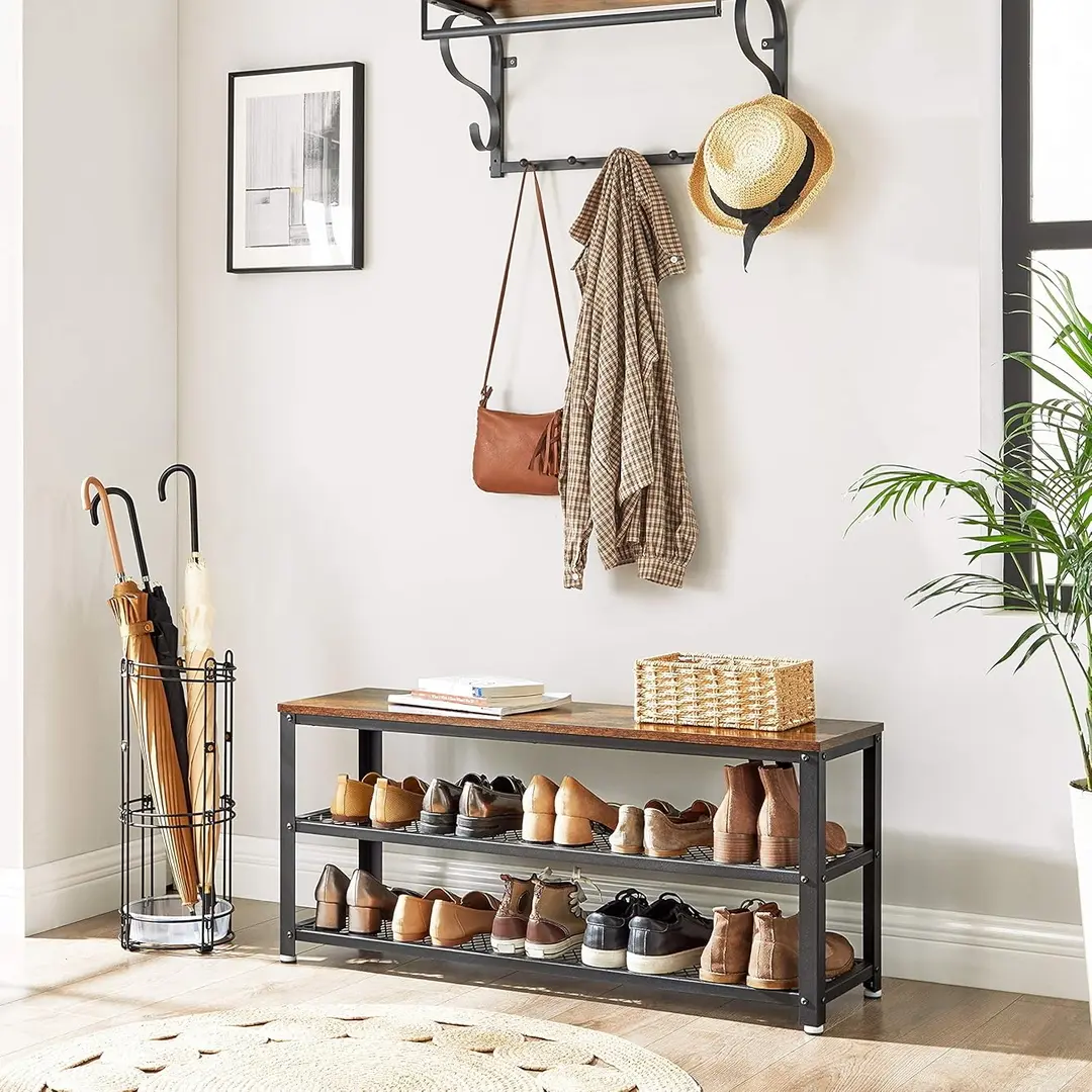 Bancheta-etajera pentru incaltaminte Vasagle LBS078B01 (Rustic Brown/Black)