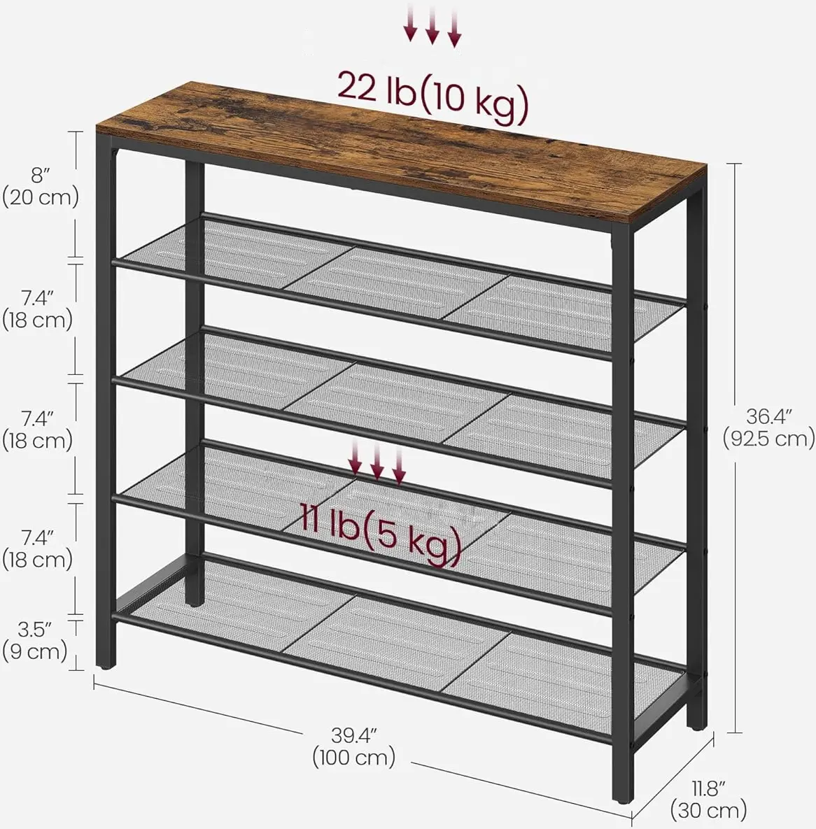 Стеллаж для обуви Vasagle LBS15BX (Rustic Brown/Black)