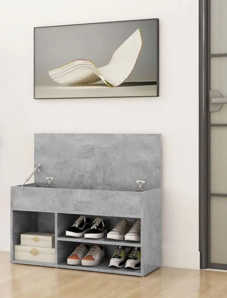 Bancheta-etajera pentru incaltaminte VidaXL 808751 (Concrete Grey)