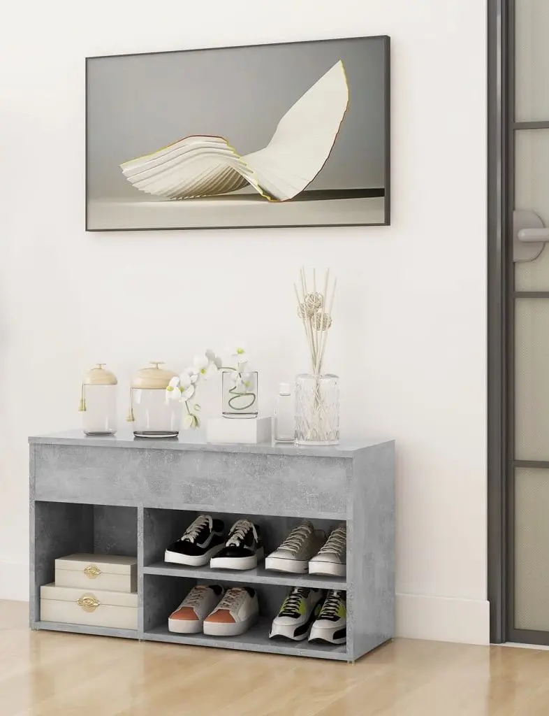 Bancheta-etajera pentru incaltaminte VidaXL 808751 (Concrete Grey)