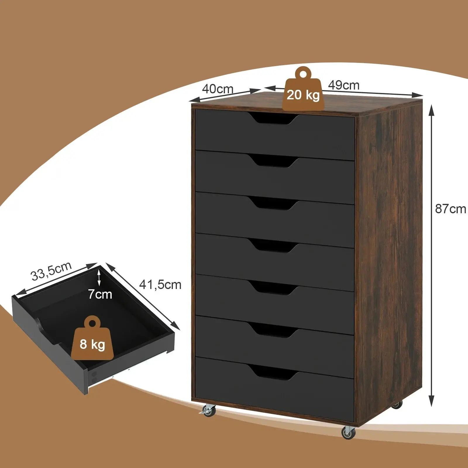 Комод выкатной Costway JV13198CF (Brown/Black) - 4