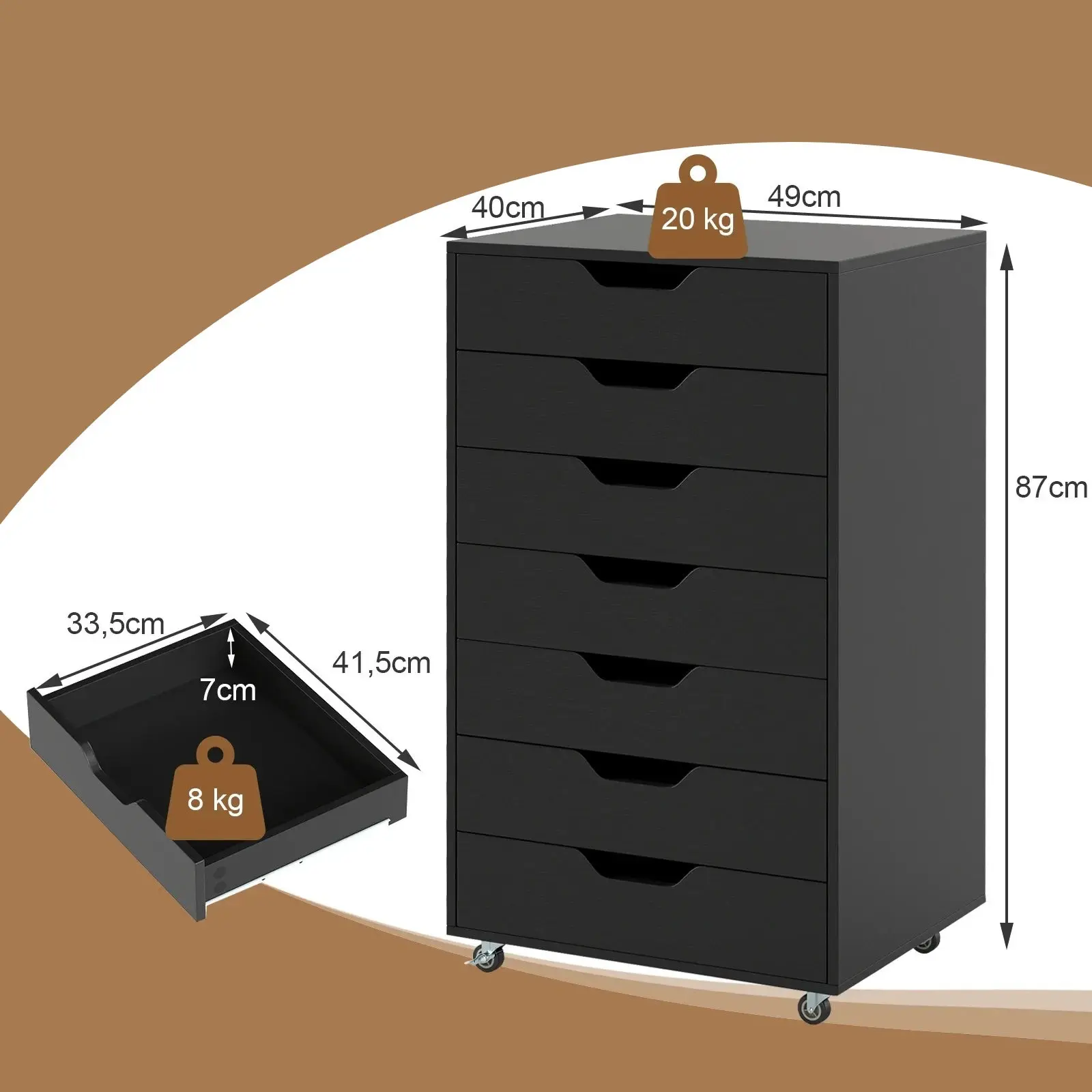 Комод выкатной Costway JV13198DK (Black) - 3