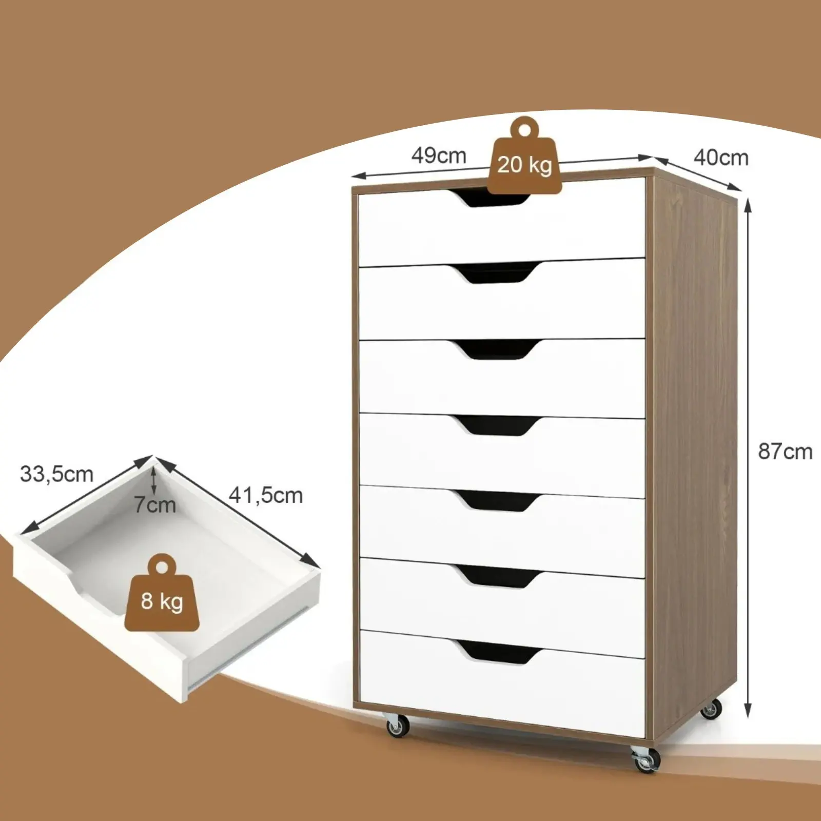 Комод выкатной Costway JV13198NA (Natural/White) - 4