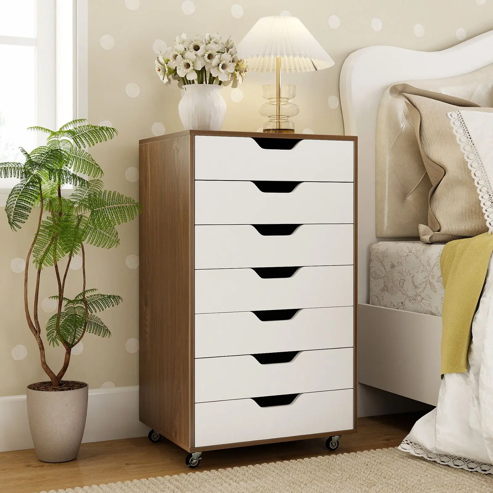 Комод выкатной Costway JV13198NA (Natural/White) - 6