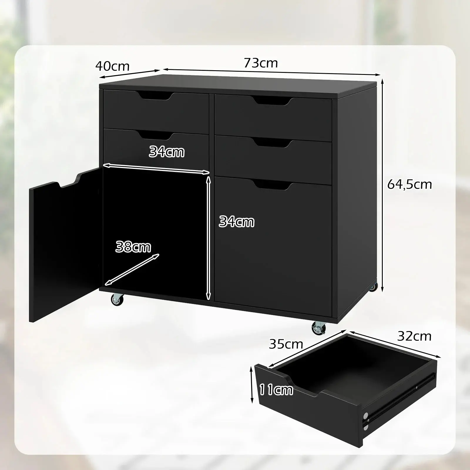 Тумба выкатная Costway JV12025DK (Black) - 3