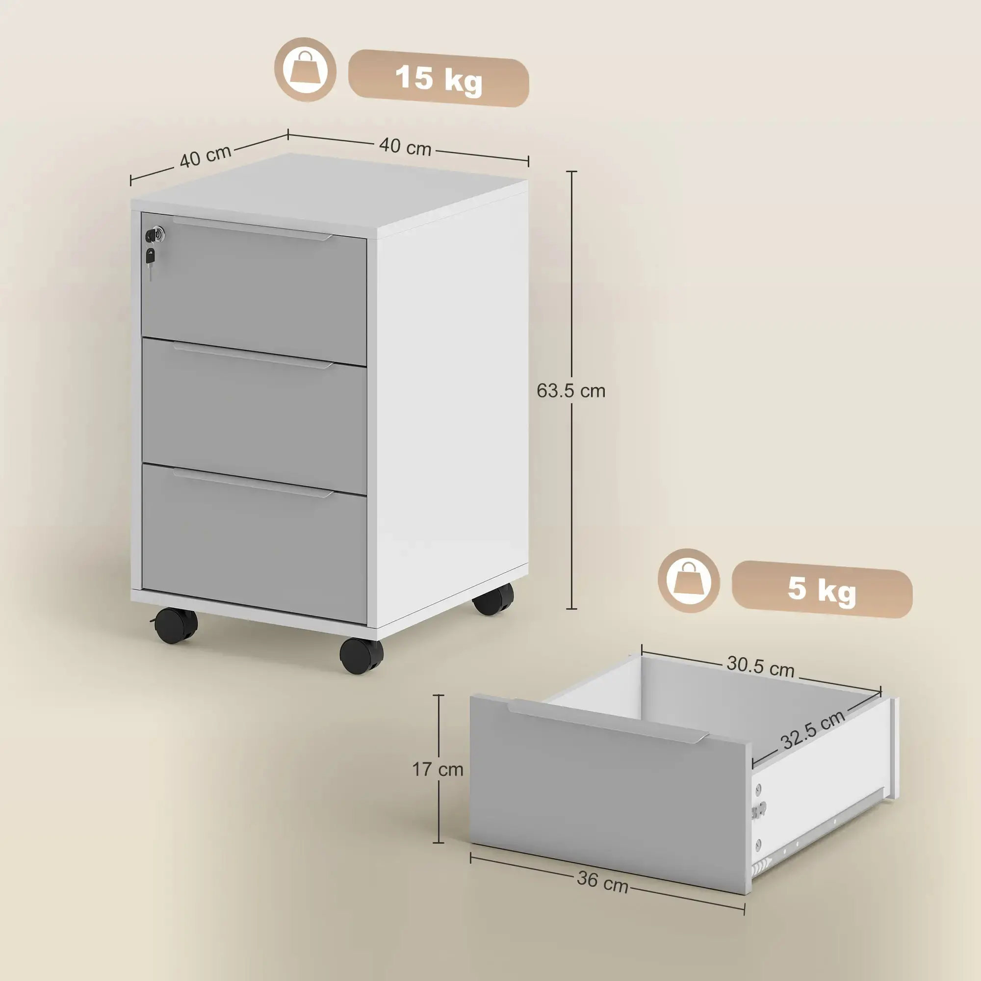 Комод выкатной Homcom 836-301 (White/Grey) - 5