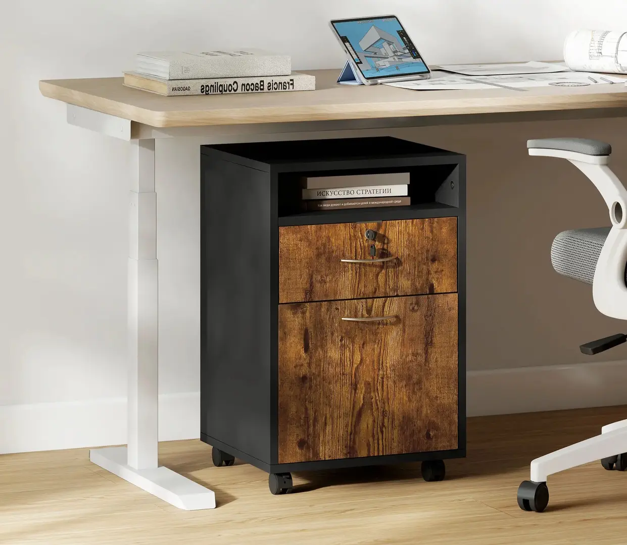 Tumba cu rotile Homcom 836-027V81RB (Black/Rustic Brown)