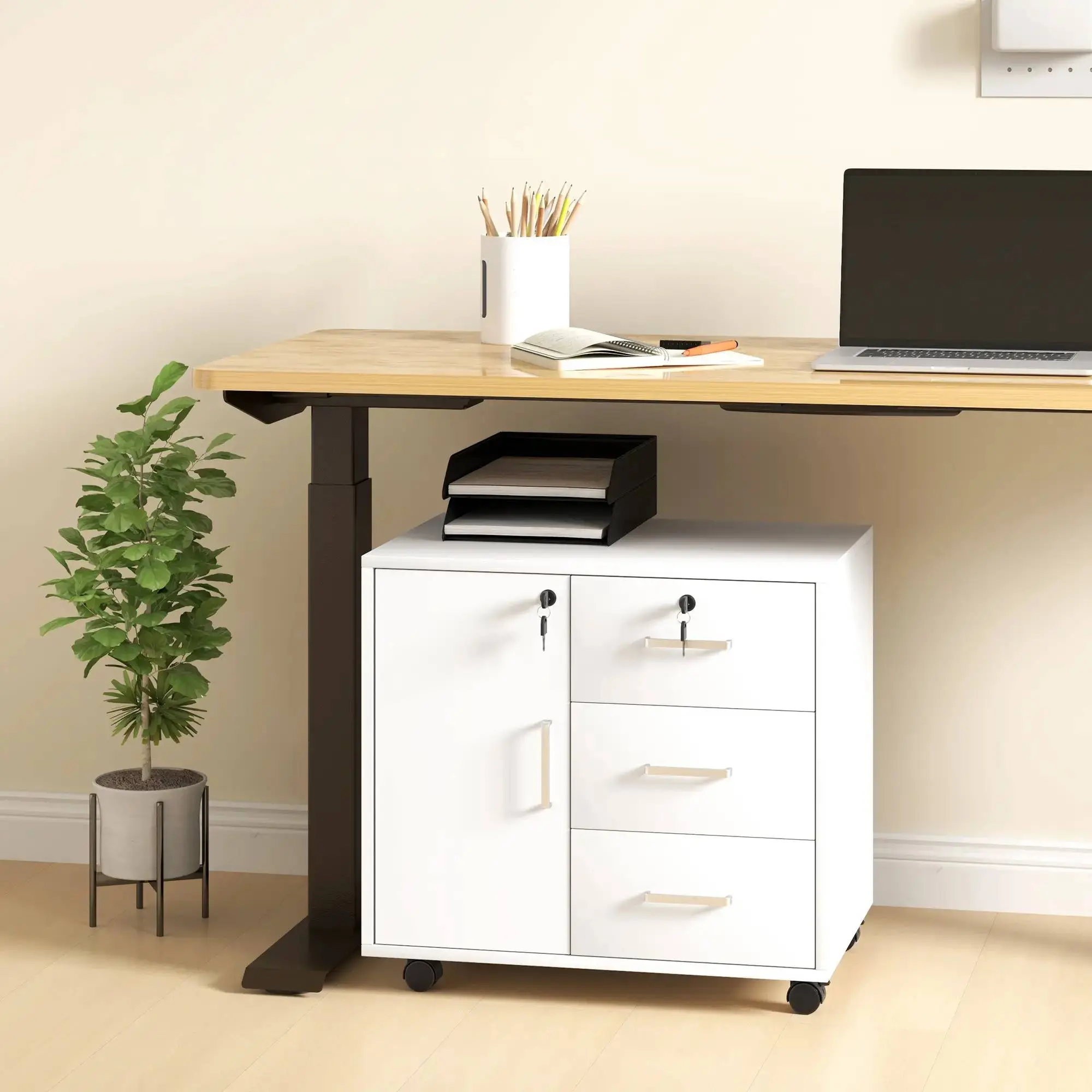 Tumba cu rotile Homcom 838-494V00WT (White) - 4