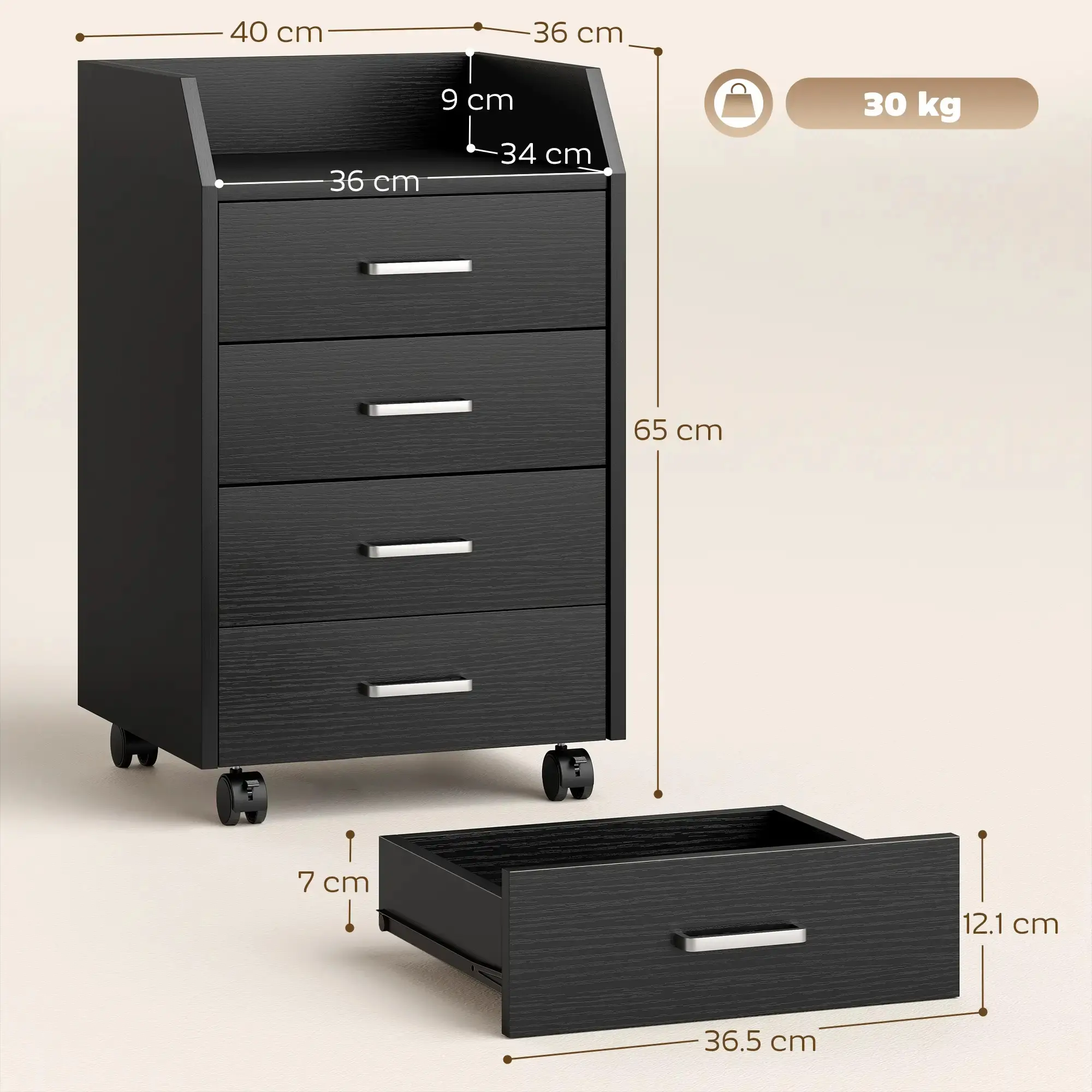 Мобильный комод Vinsetto 924-036V00BK (Black) - 4