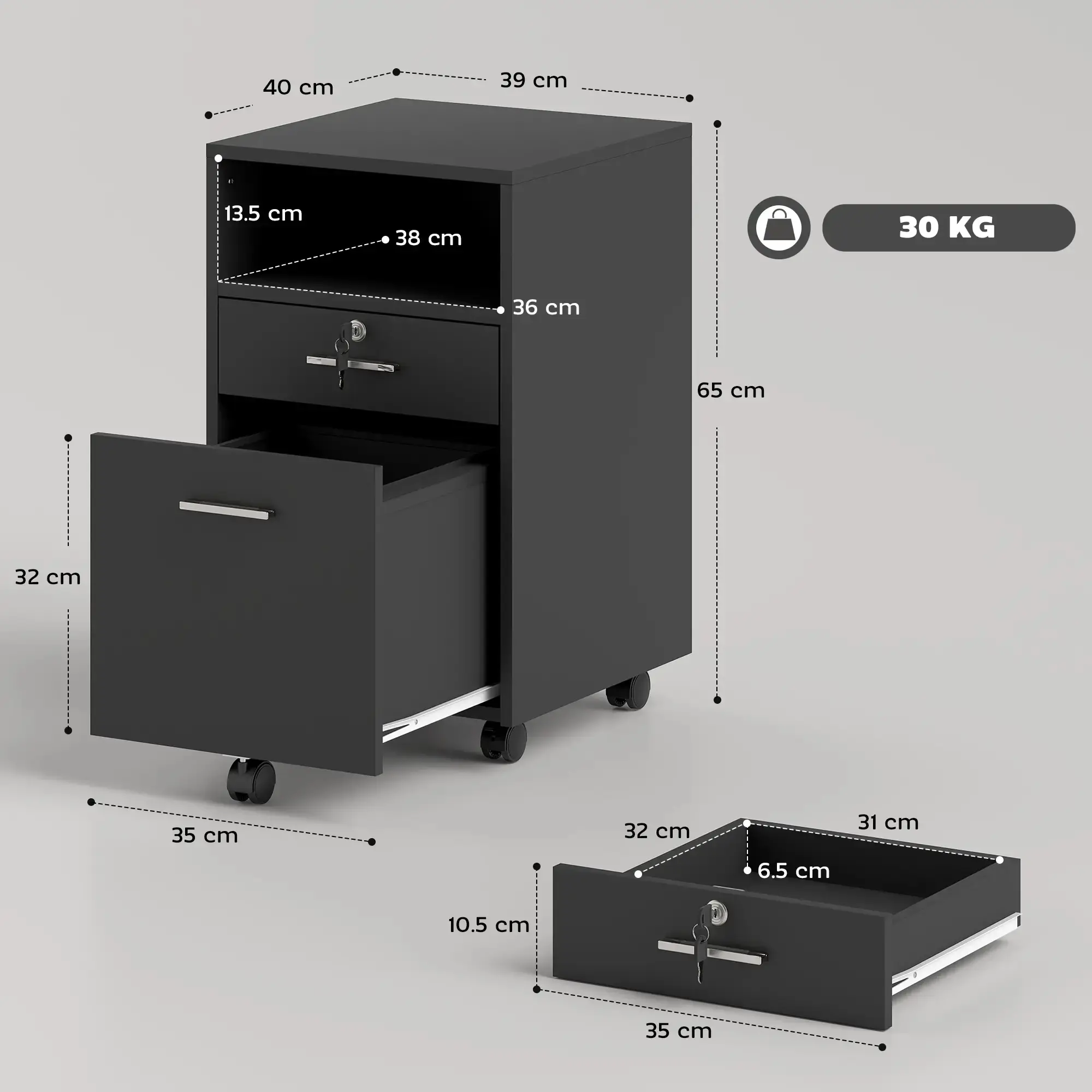 Тумба выкатная Vinsetto 924-030BK (Black) - 5