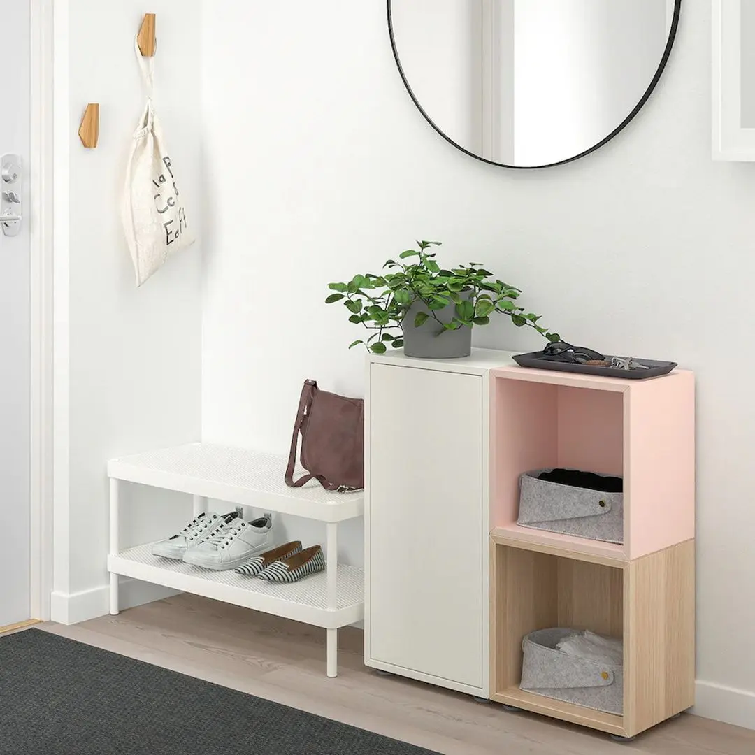 Тумба Ikea Eket с ножками 70x25x72 (Белый/Светло-розовый/Под Беленый Дуб) - 3