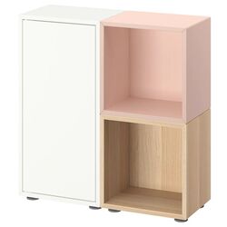 Tumba Ikea Eket cu picioare 70x25x72 (Alb/Roz Deschis/Aspect Stejar Antichizat)