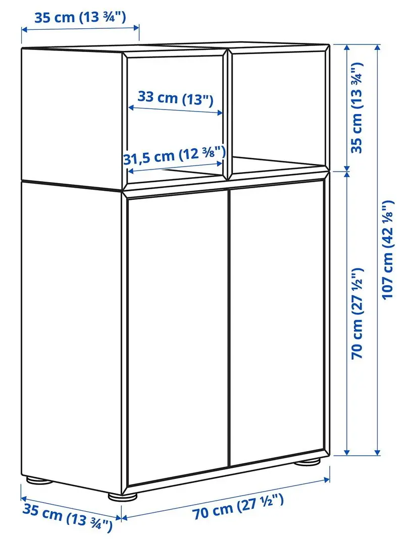 Tumba Ikea Eket cu picioare 70x35x107 (Alb/Aspect Stejar Antichizat)
