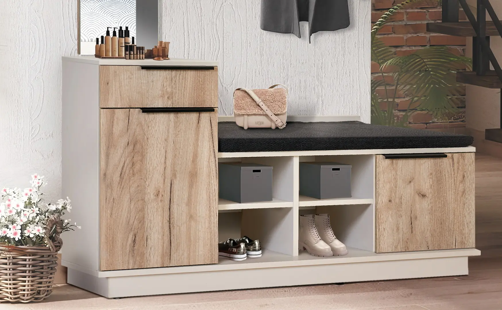 Tumba-bancheta Modern Visit New 122cm (Cashmere/Craft Oak Gray)