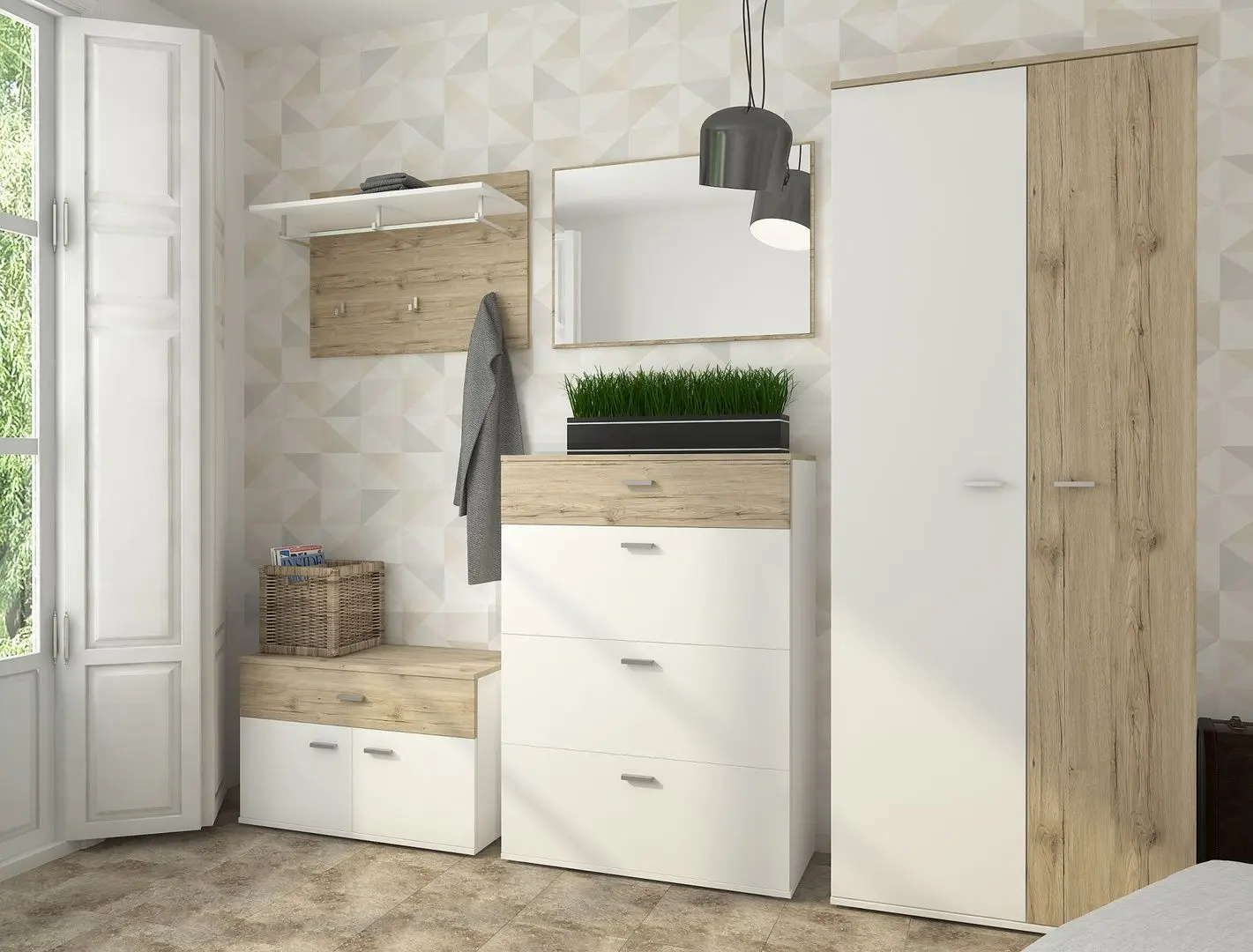 Tumba-bancă Sokme Barselona 2D1S (Wellington Oak/White) - 3