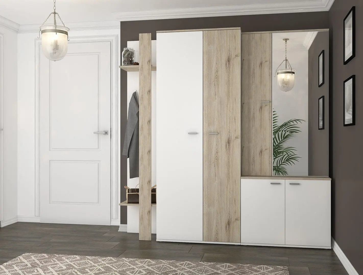 Tumba cu oglinda Sokme Barselona (Wellington Oak/White) - 3