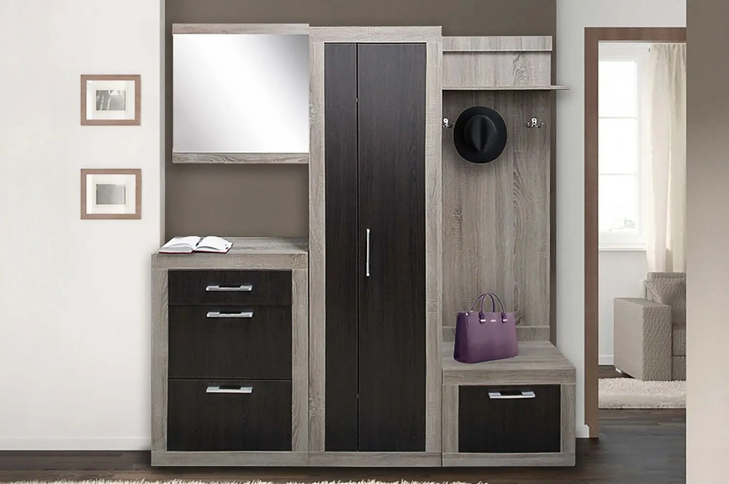 Comoda Yasen Jaklin (Sonoma Oak Truffle/Wenge Magic) - 2