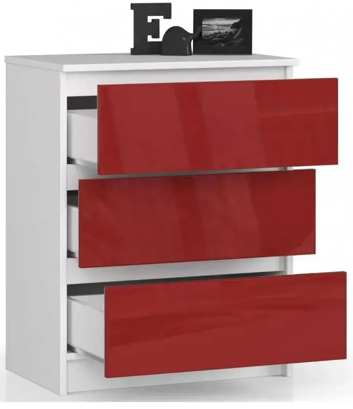 Comoda Akord K60 3SZ (White/Red Gloss)