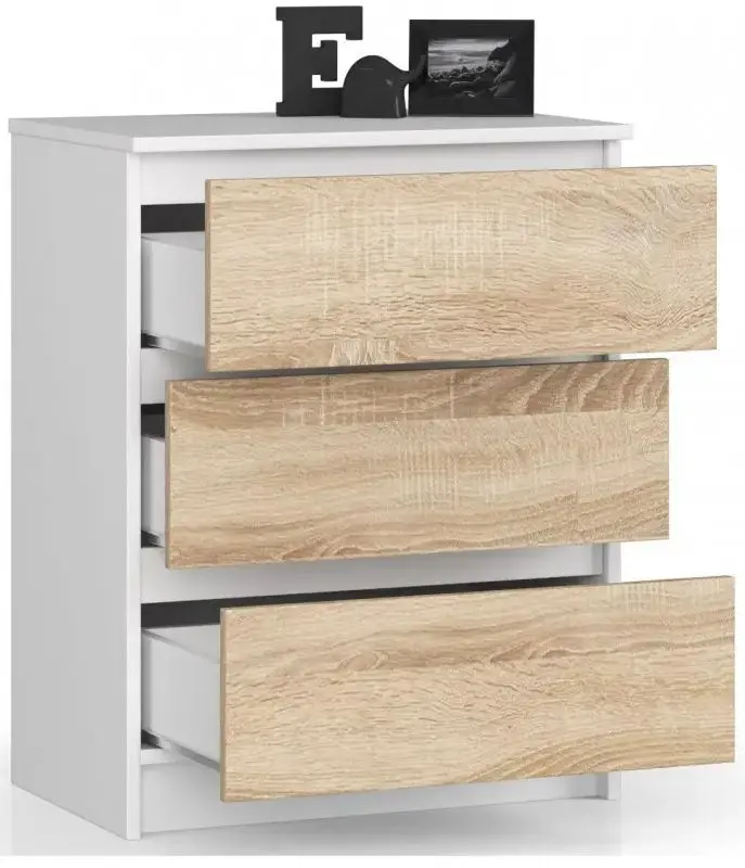 Comoda Akord K60 3SZ (White/Sonoma Oak)