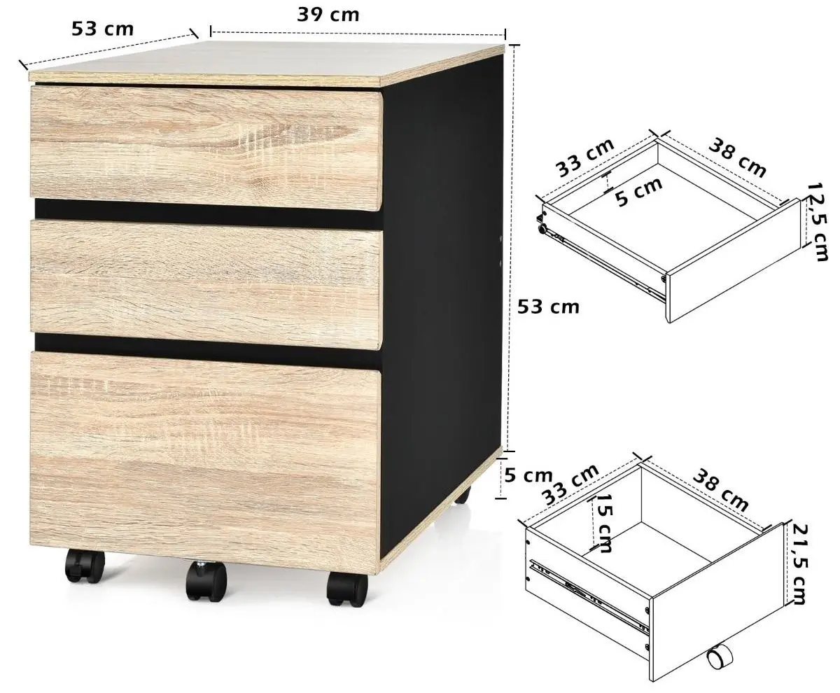 Tumba pe role Costway HW66713 (Black/Natural) - 2