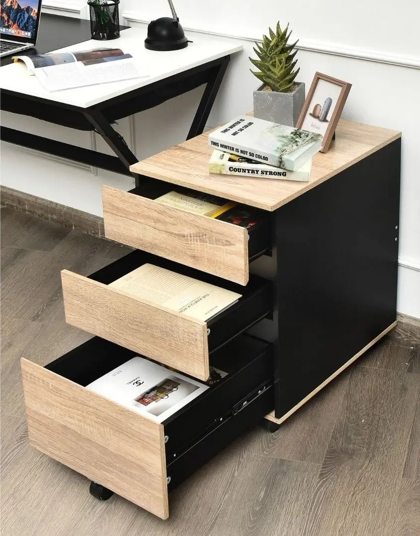 Tumba pe role Costway HW66713 (Black/Natural) - 7