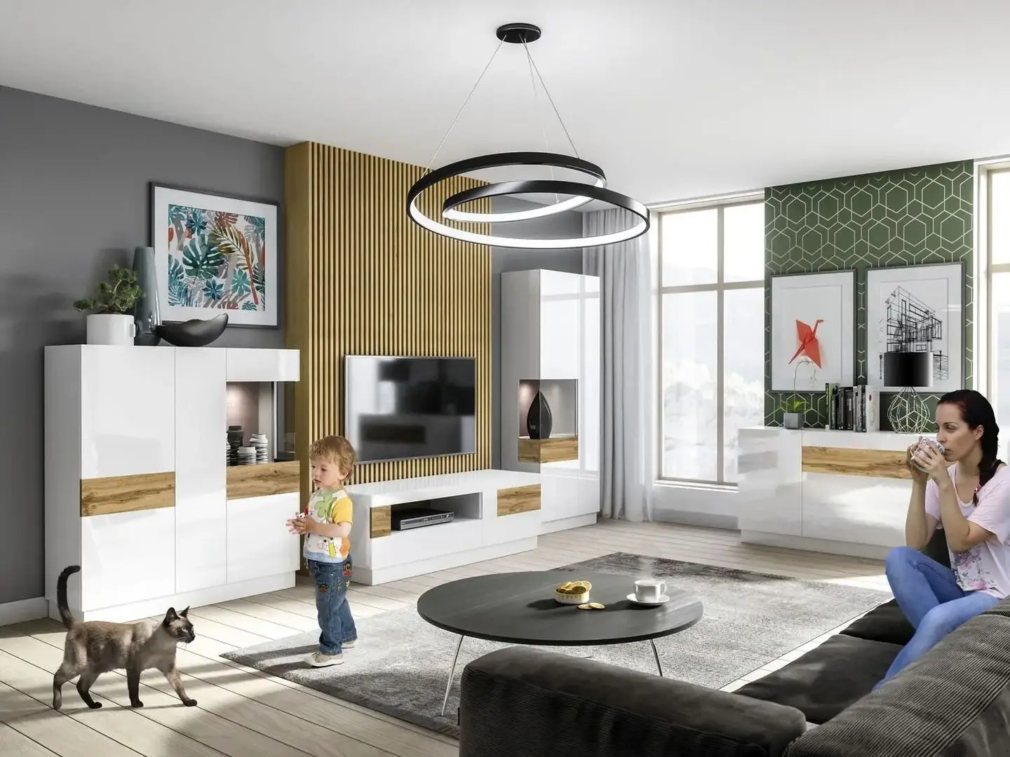 Tumba Helvetia Silke №46 3D (White/White Gloss/Wotan Oak)