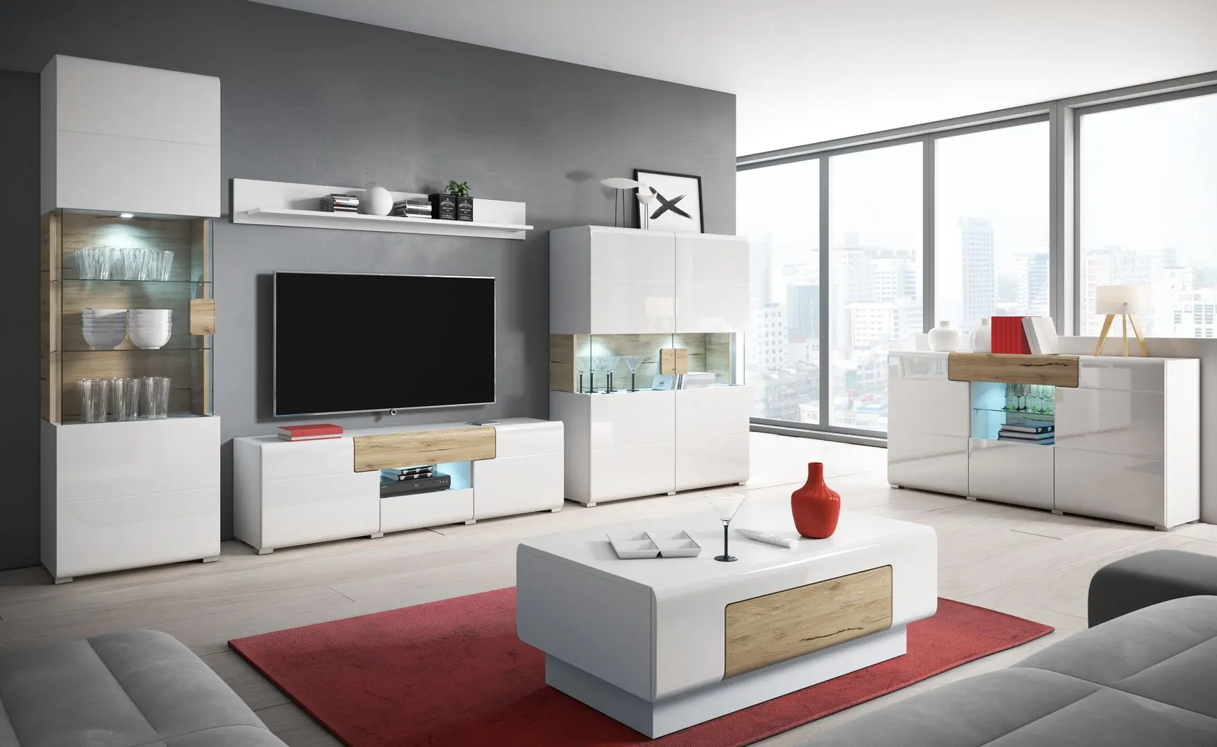 Tumba Helvetia Toledo №42 2D (White Gloss/Sanremo Oak Light)