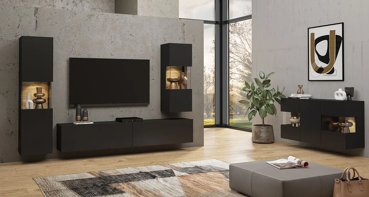 Vitrina suspendata Helvetia Ava №07 1D (Black/Wotan Oak)