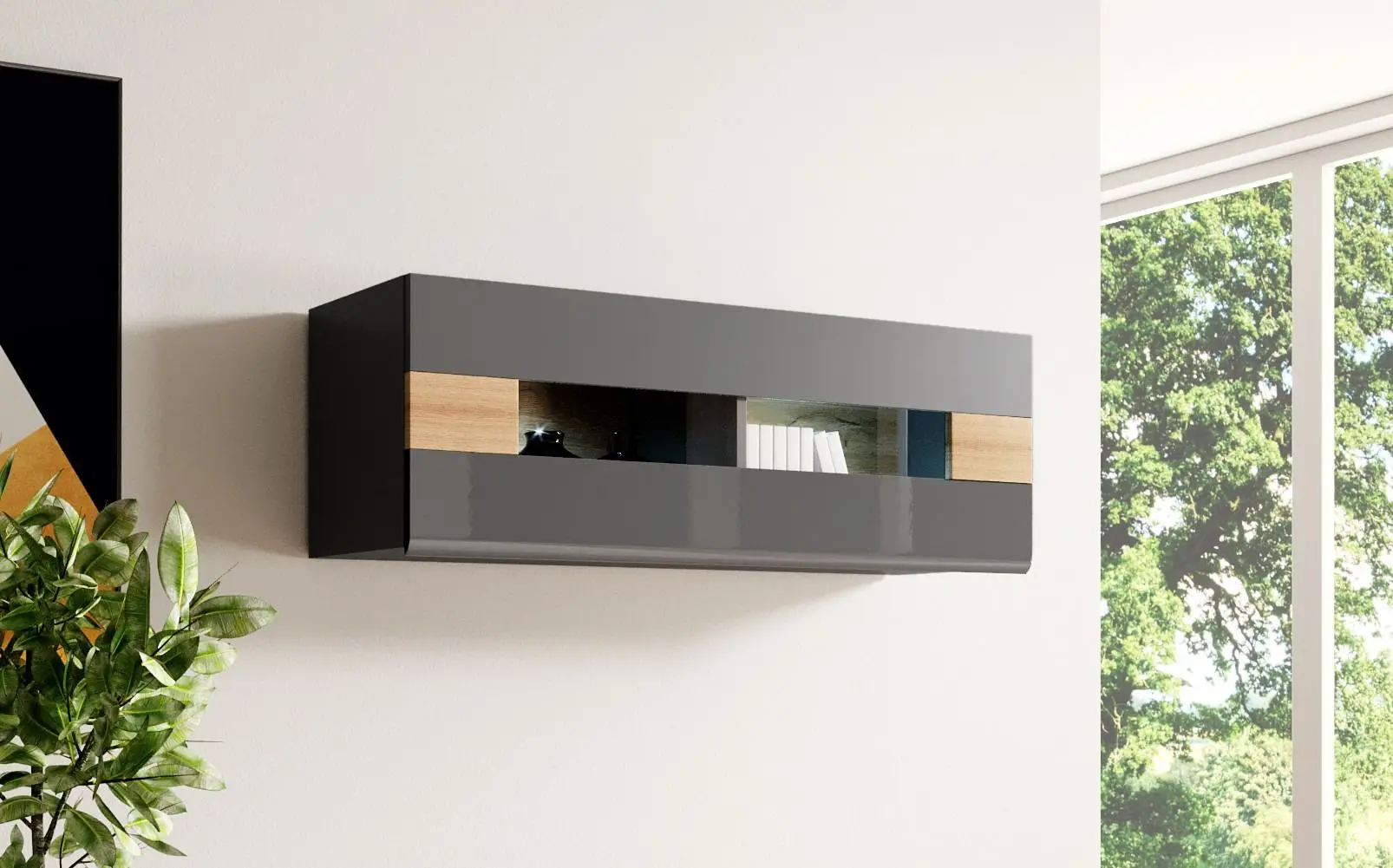 Dulap suspendat Helvetia Toledo №08 (Anthracite/Anthracite Gloss/Grandson Oak)