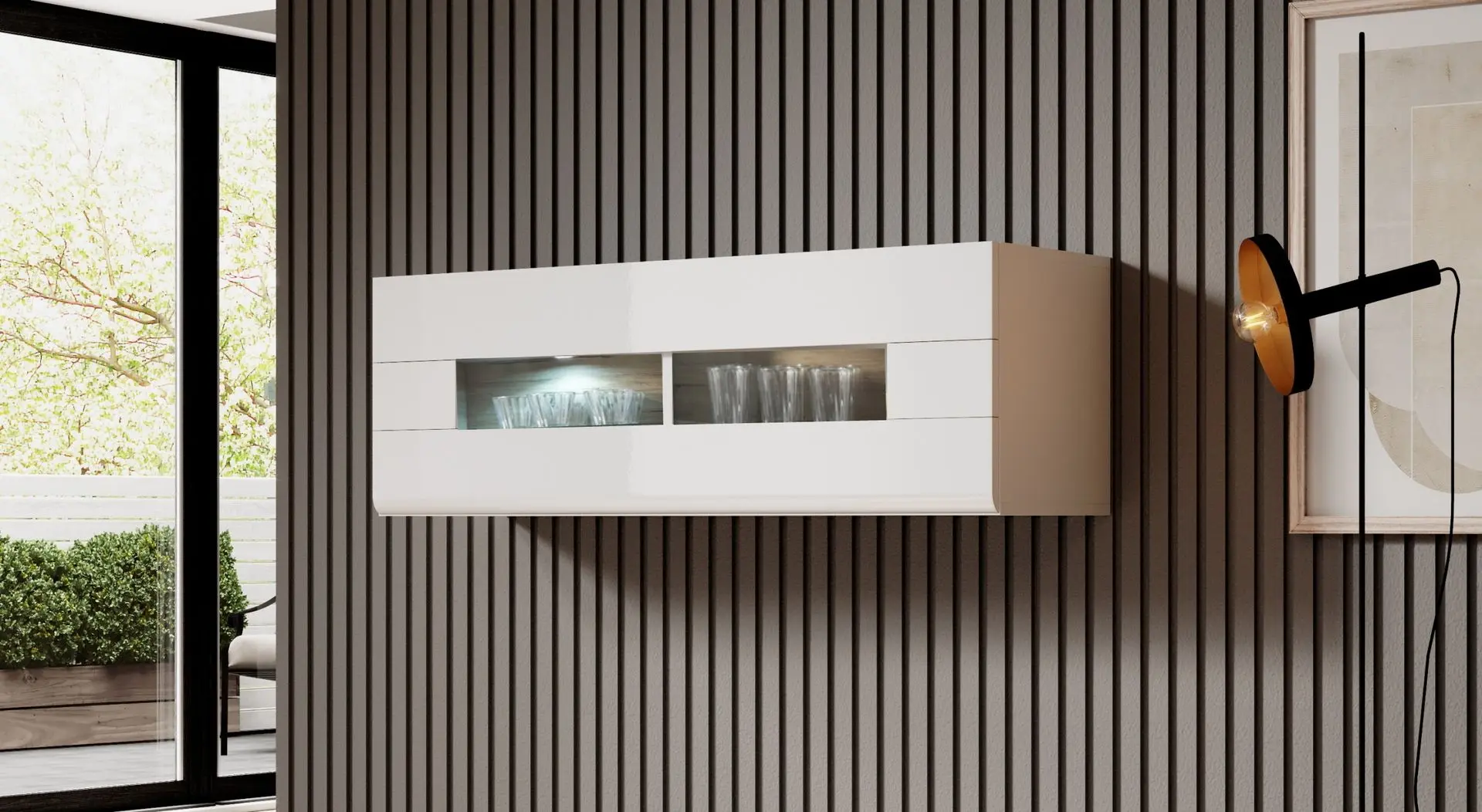 Dulap suspendat Helvetia Toledo №08 (White/White Gloss/San-Remo Oak)