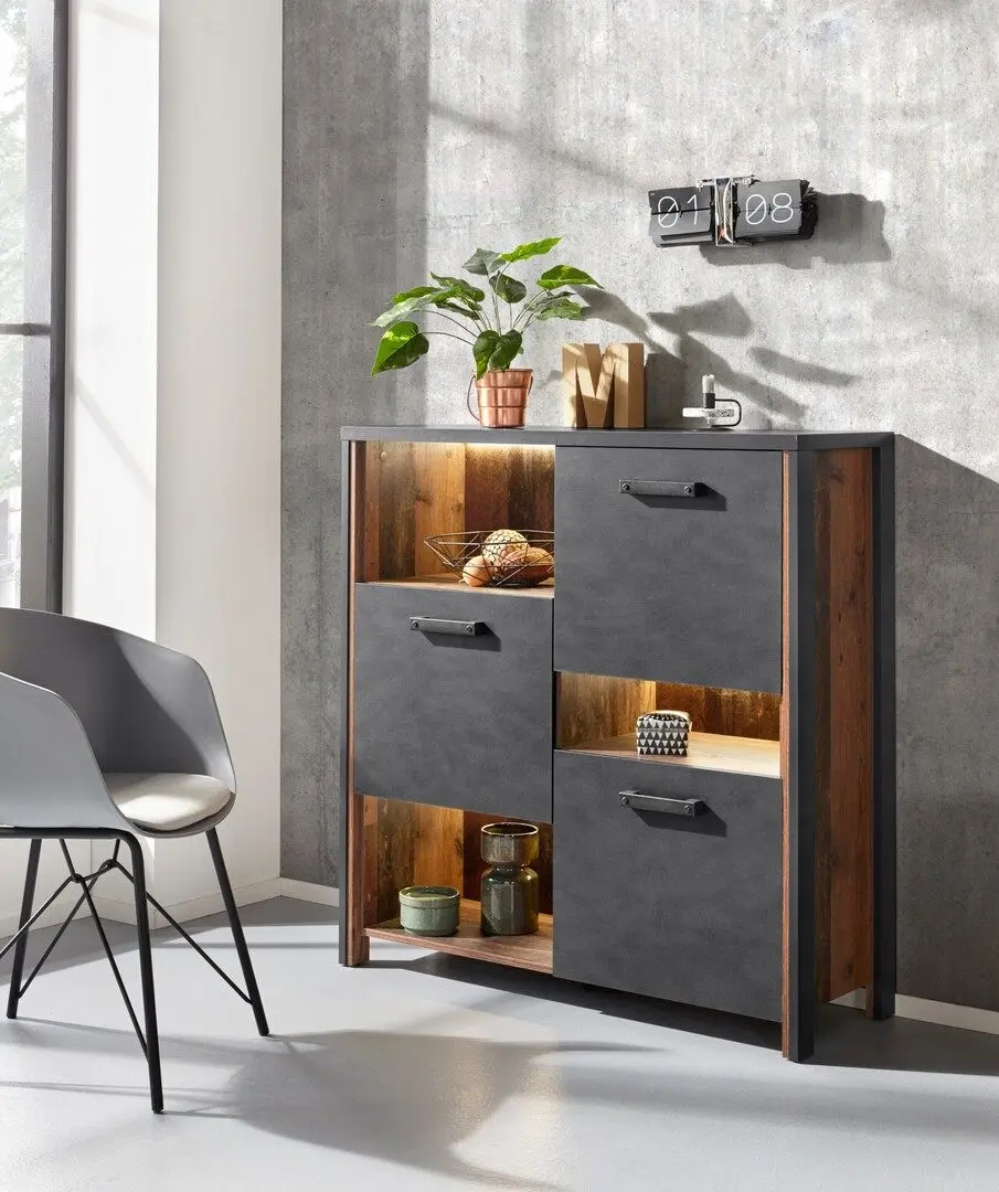 Тумба Helvetia Buffalo 241UKA45 3D (Матера Антрацит/Старая Доска) - 6