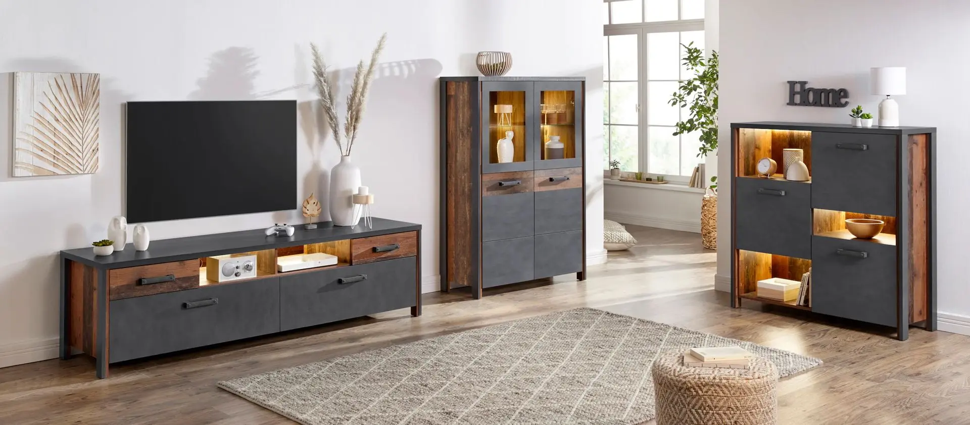 Тумба Helvetia Buffalo 241UKA45 3D (Матера Антрацит/Старая Доска) - 7