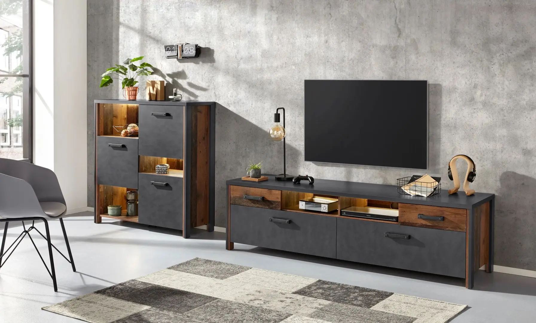 Тумба Helvetia Buffalo 241UKA45 3D (Матера Антрацит/Старая Доска) - 8