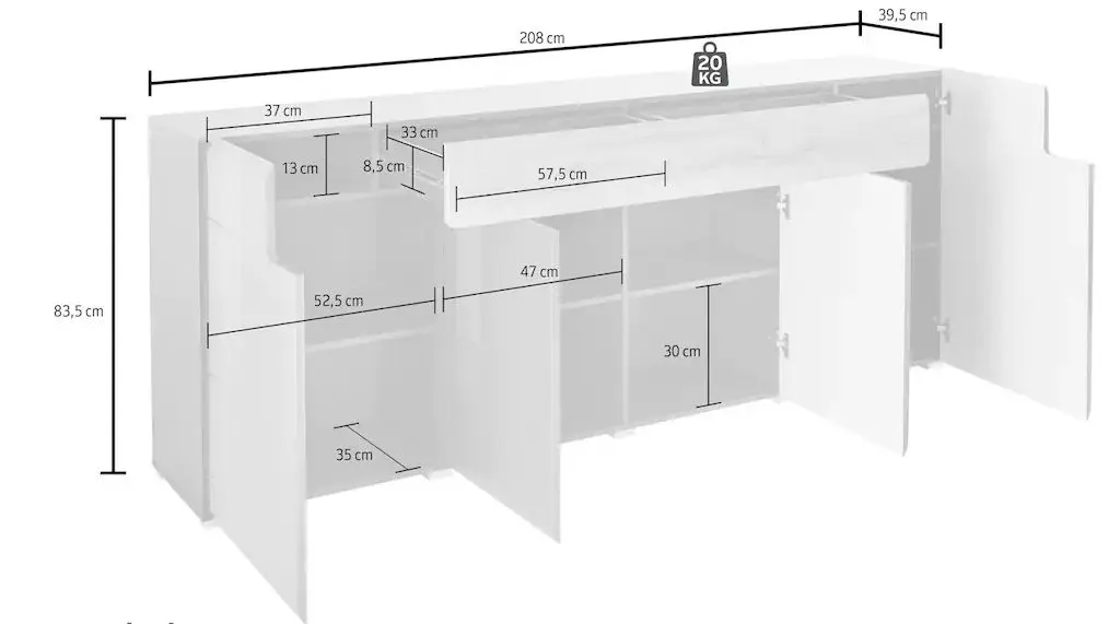 Tumba Helvetia Toledo №25 4D1S (White Gloss/Sanremo Oak Light)