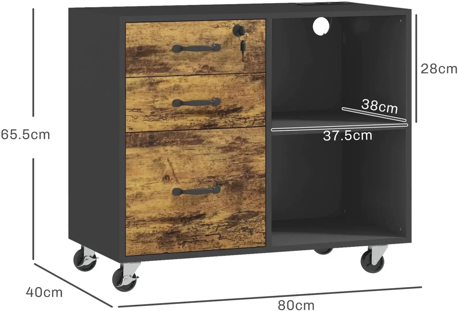 Тумба для принтера Homcom 924-091V90BK 80x40x65 cm (Rustic Brown/Black)