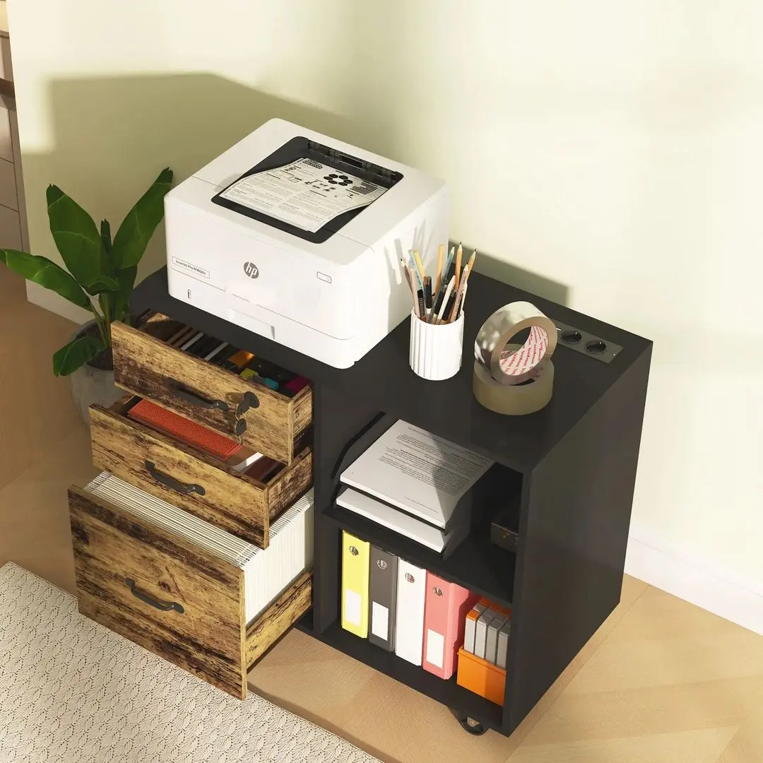 Тумба для принтера Homcom 924-091V90BK 80x40x65 cm (Rustic Brown/Black)