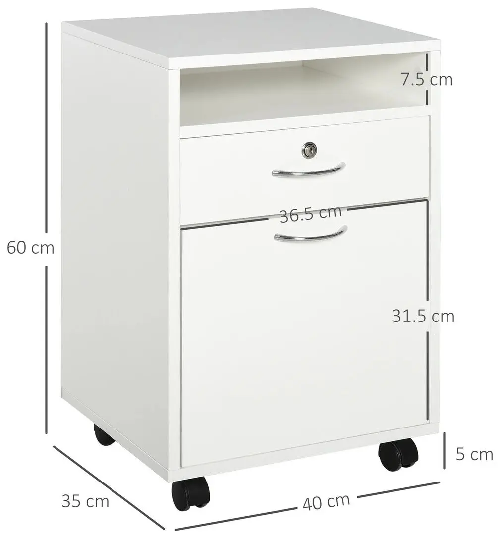 Tumba cu rotile Homcom 836-027V01WT 40x35x60 cm (White)