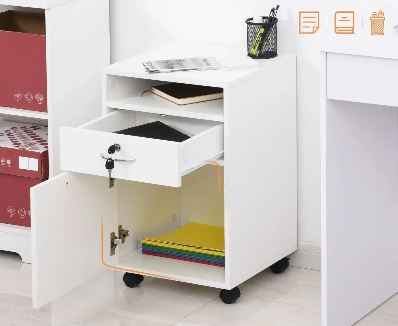 Tumba cu rotile Homcom 836-027V01WT 40x35x60 cm (White)